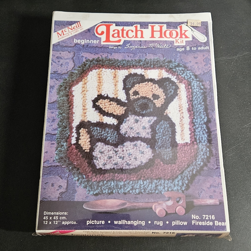 Vintage McNeill Beginner Latch Hook Kit 1984 Teddy Bear no. 7216 Sealed